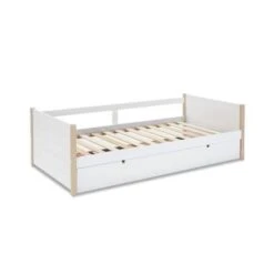 AYORA Lit Gigogne En Pin Massif Et MDF - Décor Naturel Et Blanc - 2 X L90 X L190 Cm