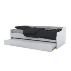 COSY Lit Gigogne Contemporain Blanc + Sommier En Bois épicéa Massif - L 90 X L 190 Cm