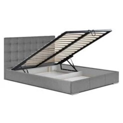 FINLANDEK Lit Coffre Adulte ORVO Avec Sommier Contemporain En Bois Massif Gris Avec Pieds En Métal Chromé - L 140 X L 190 Cm