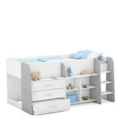 HAPPY Lit Combiné Junior 90x200 Cm - Blanc Mat Et Gris Clair - L 203,4 X H 97,8 X P 120,5 Cm