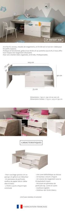 Lit Combiné Enfant Contemporain Décor Chene Silex Et Blanc - L 90 X L 190 Ou 200 Cm – Image 6