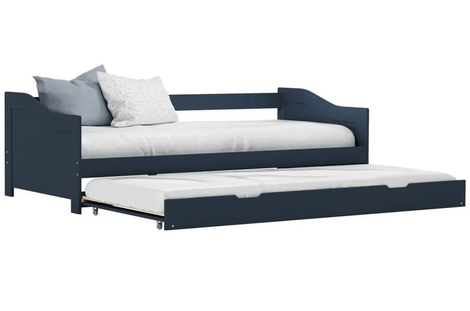 Lit Banquette 2 Couchages Pin Massif Gris Sacha 90x200 Cm