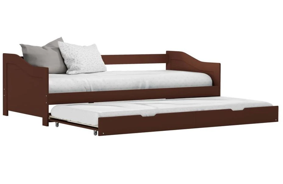 Lit Banquette 2 Couchages Pin Massif Marron Foncé Sacha 90x200 Cm