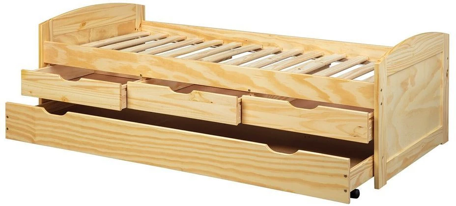 Lit Banquette 4 Tiroirs Pin Massif Clair Zara 90x200 Cm