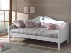 Lit Banquette 90x200 Cm Avec Sommier Bois Laqué Blanc Cœur