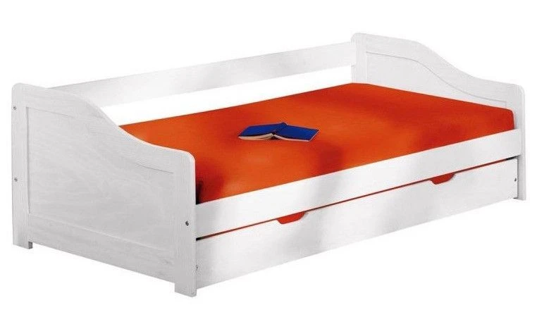 Lit Banquette Avec Tiroir Lit Pin Massif Vernis Blanc Theo 80x190 Cm – Image 2