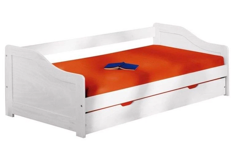 Lit Banquette Avec Tiroir Lit Pin Massif Vernis Blanc Theo 90x200 Cm – Image 8