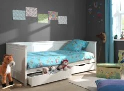 Lit Banquette Gigogne 90x200 Cm + 2 Tiroirs Lits Pin Massif Blanc Pinie