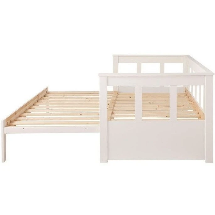 Lit Banquette Gigogne Extensible 90x200 Cm Pin Massif Blanc Pinie – Image 2