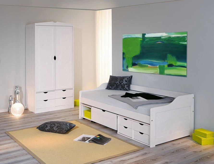 Lit Banquette Pin Massif Blanc Maxim 90x200 Cm – Image 3