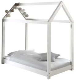 Lit Cabane 70x140 Cm Pin Massif Blanc Cabana