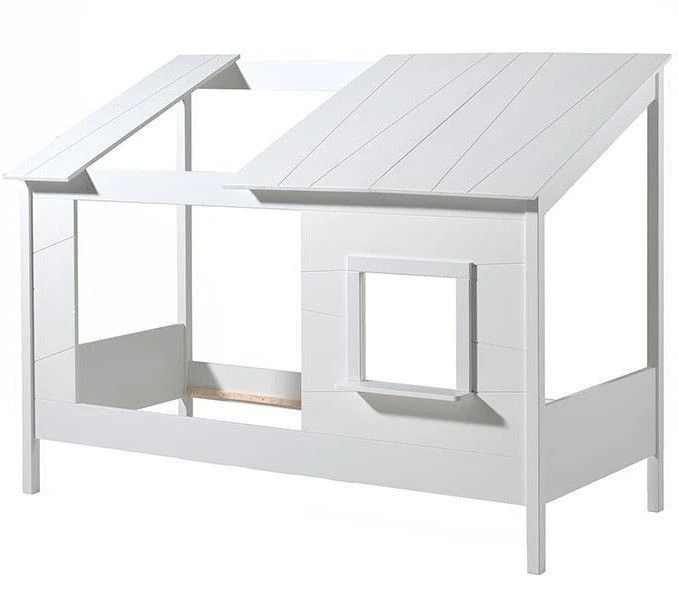Lit Cabane 90x200 Cm Avec Matelas Et Sommier Pin Massif Blanc Avec Fenêtre Parade