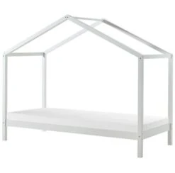 Lit Cabane 90x200 Cm Avec Matelas Pin Massif Blanc Kobi