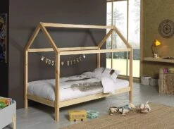 Lit Cabane 90x200 Cm Avec Matelas Pin Massif Clair Kali