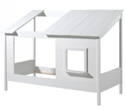 Lit Cabane 90x200 Cm Avec Rideau Pin Massif Blanc Avec Fenêtre Parade