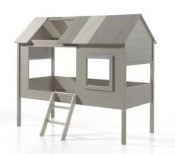 Lit Cabane 90x200 Cm Avec Sommier Pin Massif Gris Et Taupe Charlotte