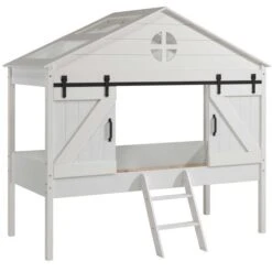 Lit Cabane 90x200 Cm Bois Laqué Blanc Beker