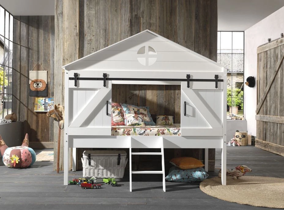 Lit Cabane 90x200 Cm Bois Laqué Blanc Beker – Image 4