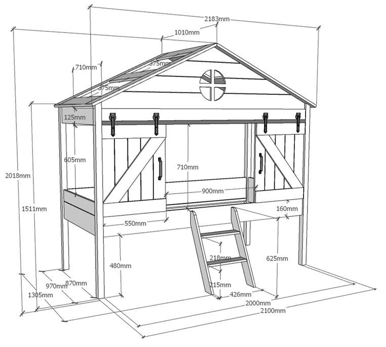 Lit Cabane 90x200 Cm Bois Laqué Blanc Beker – Image 5