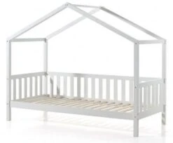 Lit Cabane 90x200 Cm Et Sommier Pin Massif Blanc Bali