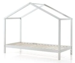 Lit Cabane 90x200 Cm Et Sommier Pin Massif Blanc Kobi