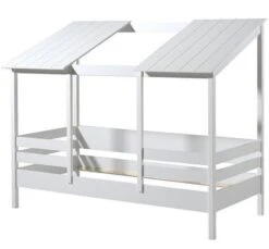 Lit Cabane 90x200 Cm Et Sommier Pin Massif Blanc Remis