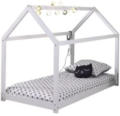 Lit Cabane 90x200 Cm Pin Massif Blanc Cabana