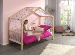 Lit Cabane Avec Voile 90x200 Cm Pin Massif Clair Bali