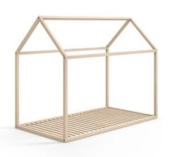 Lit Cabane Bois Clair Avec Sommier Hêtre Massif 70x140