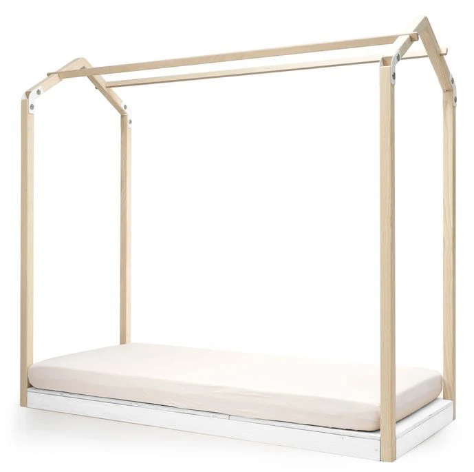Lit Cabane Bois Massif Clair Et Blanc Casa 90x190 Cm
