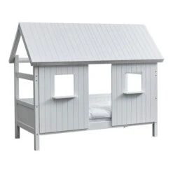 Lit Cabane Enfant 90 X 200 Cm - Pin Et MDF Blanc Laqué - Sommier Inclus