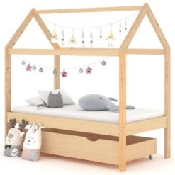 Lit Cabane Enfant Avec Tiroir Bois De Pin Massif 70x140 Cm