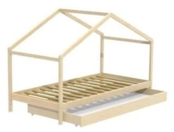 Lit Cabane Enfant Avec Tiroir En Bois Pin Massif Naturel Sammy 90x190cm