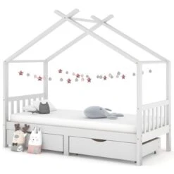 Lit Cabane Enfant Avec Tiroirs Blanc Pin Massif 90x200 Cm 2