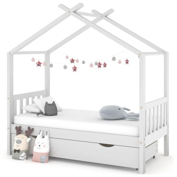 Lit Cabane Enfant Avec Un Tiroir Blanc Pin Massif 80x160 Cm 2