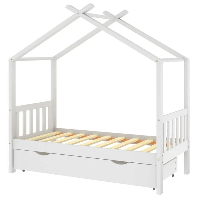 Lit Cabane Enfant Avec Un Tiroir Blanc Pin Massif 80x160 Cm 2 – Image 2
