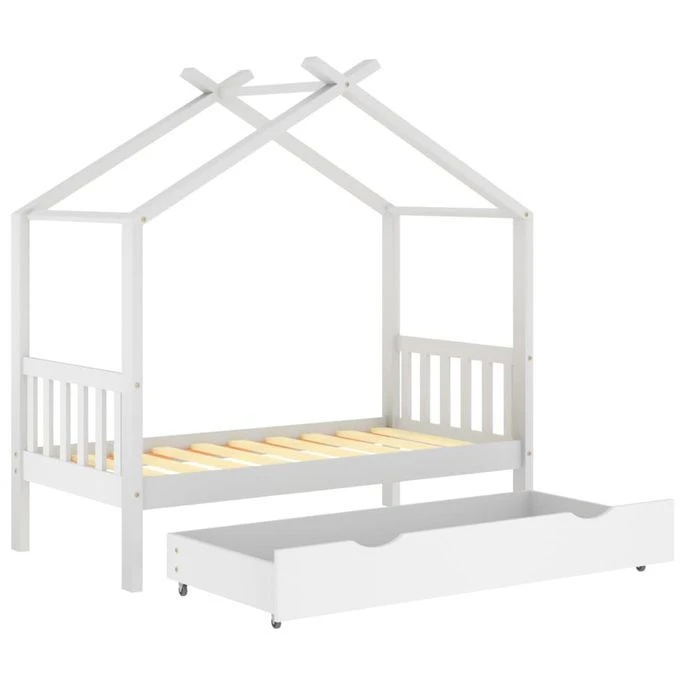 Lit Cabane Enfant Avec Un Tiroir Blanc Pin Massif 80x160 Cm 2 – Image 5
