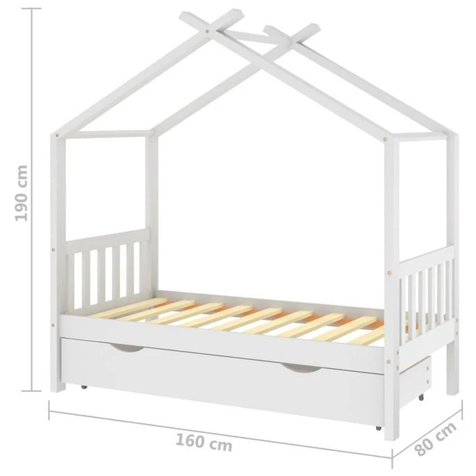 Lit Cabane Enfant Avec Un Tiroir Blanc Pin Massif 80x160 Cm 2 – Image 7