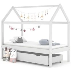 Lit Cabane Enfant Avec Un Tiroir Blanc Pin Massif 80x160 Cm