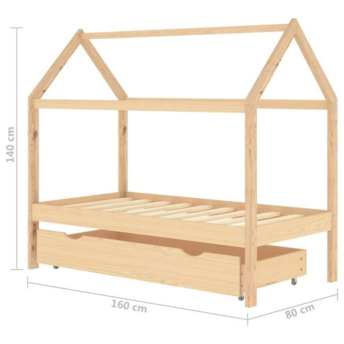 Lit Cabane Enfant Avec Un Tiroir Pin Massif 80x160 Cm – Image 7