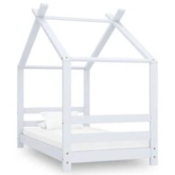 Lit Cabane Enfant Blanc Bois De Pin Massif 70x140 Cm 2