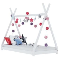 Lit Cabane Enfant Blanc Bois De Pin Massif 70x140 Cm