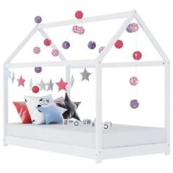 Lit Cabane Enfant Blanc Bois De Pin Massif 80x160 Cm 2