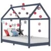 Lit Cabane Enfant Gris Bois De Pin Massif 80x160 Cm 2
