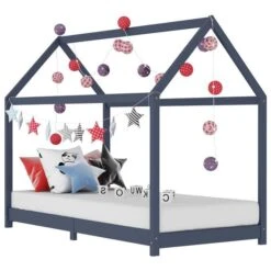 Lit Cabane Enfant Gris Bois De Pin Massif 80x160 Cm 2