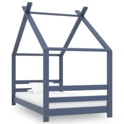 Lit Cabane Enfant Gris Bois De Pin Massif 80x160 Cm 3