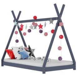 Lit Cabane Enfant Gris Bois De Pin Massif 80x160 Cm