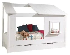 Lit Cabane Gigogne 90x200 Cm Pin Massif Blanc Avec Fenêtre Parade