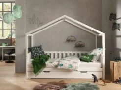 Lit Cabane Gigogne 90x200 Cm Pin Massif Blanc Bali