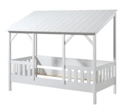 Lit Cabane Gigogne 90x200 Cm Pin Massif Toit Blanc Henri